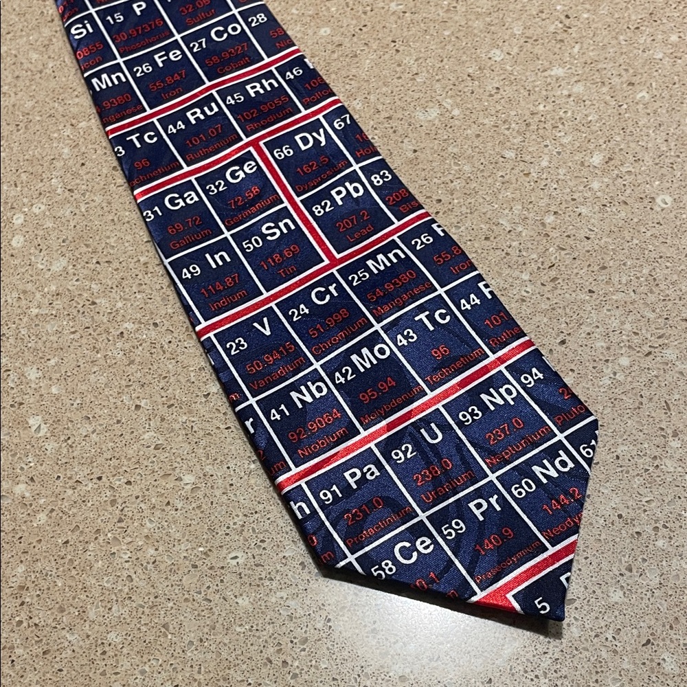 Novelty Periodic Table Men's Tie in Navy, Red, White